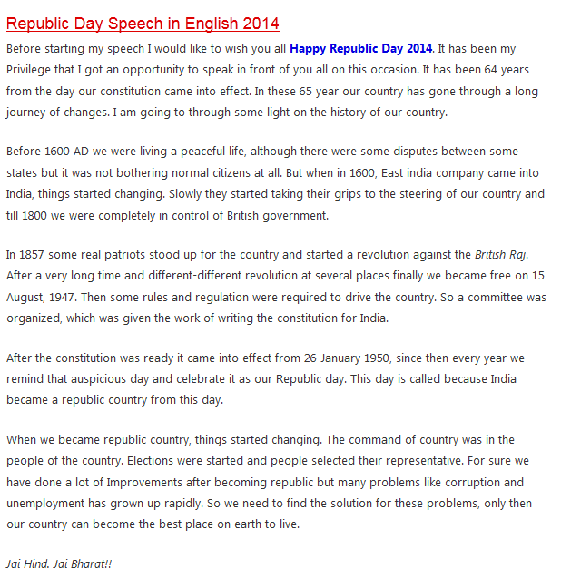 REPUBLIC DAY SPEECH 2014