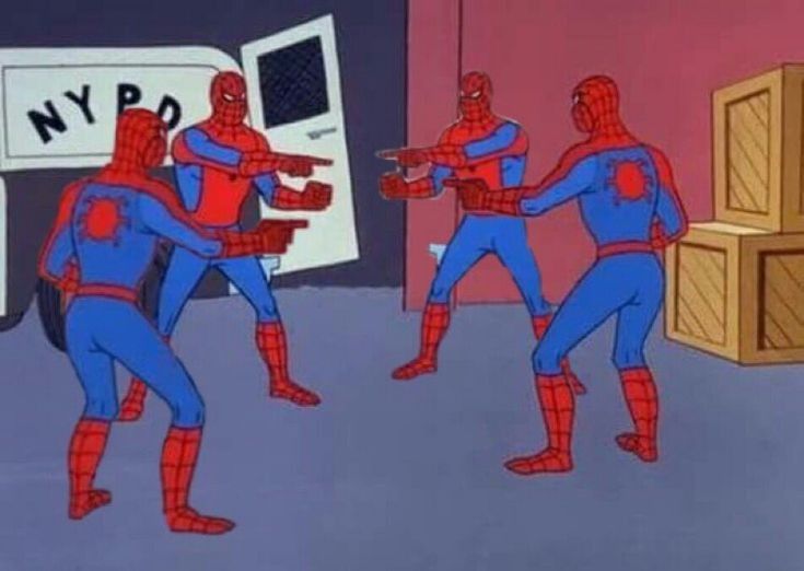 4 Spiderman pointing at each other blank meme template
