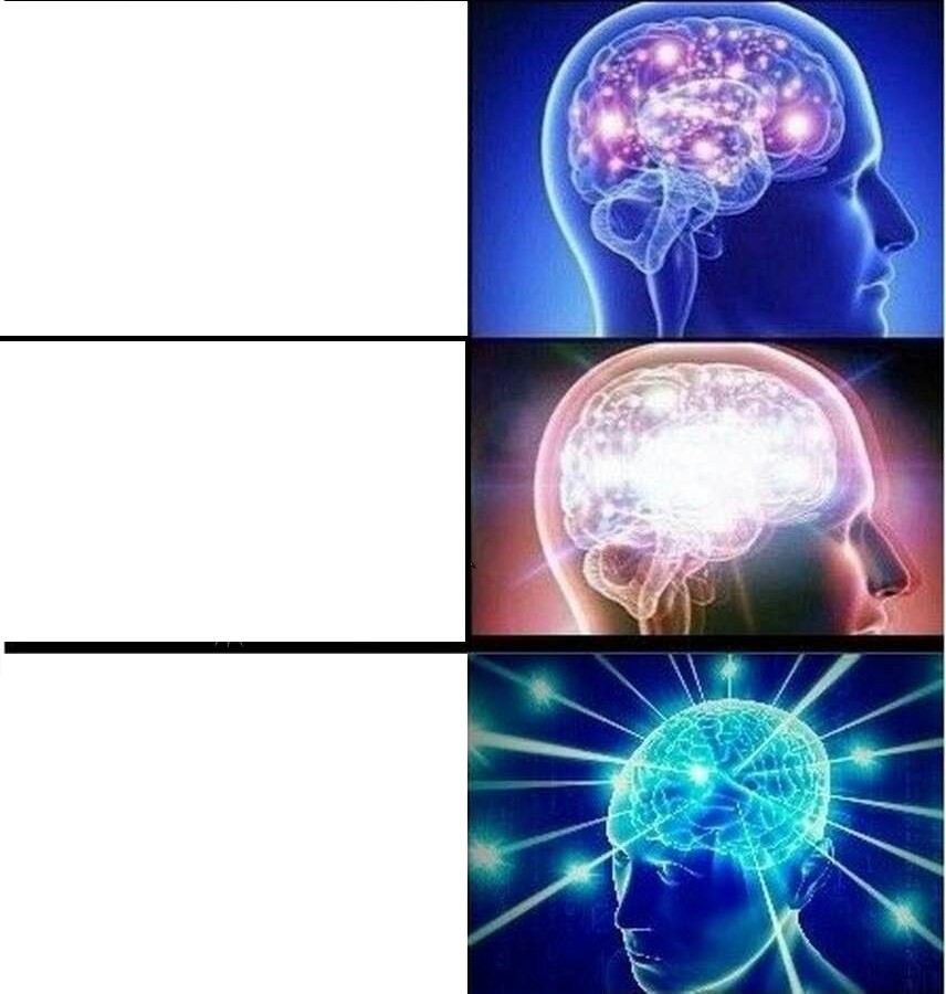 Expanding brain 3 panels blank meme template