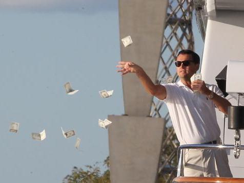 Leonardo DiCaprio throwing Money  blank meme template