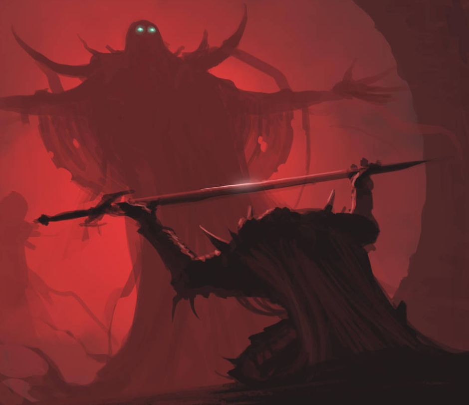 Man giving sword to larger man blank meme template