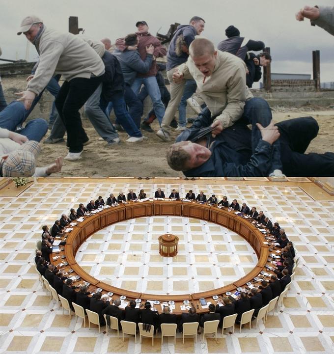 Men Discussing Men Fighting blank meme template
