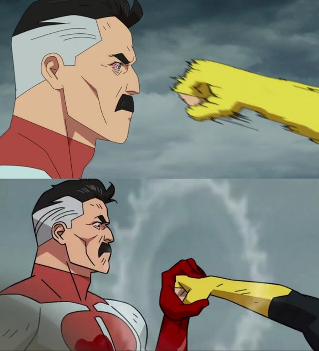 Omni Man blocks punch blank meme template