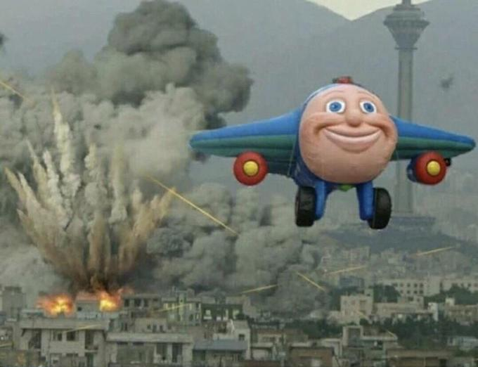 Plane flying from explosions blank meme template