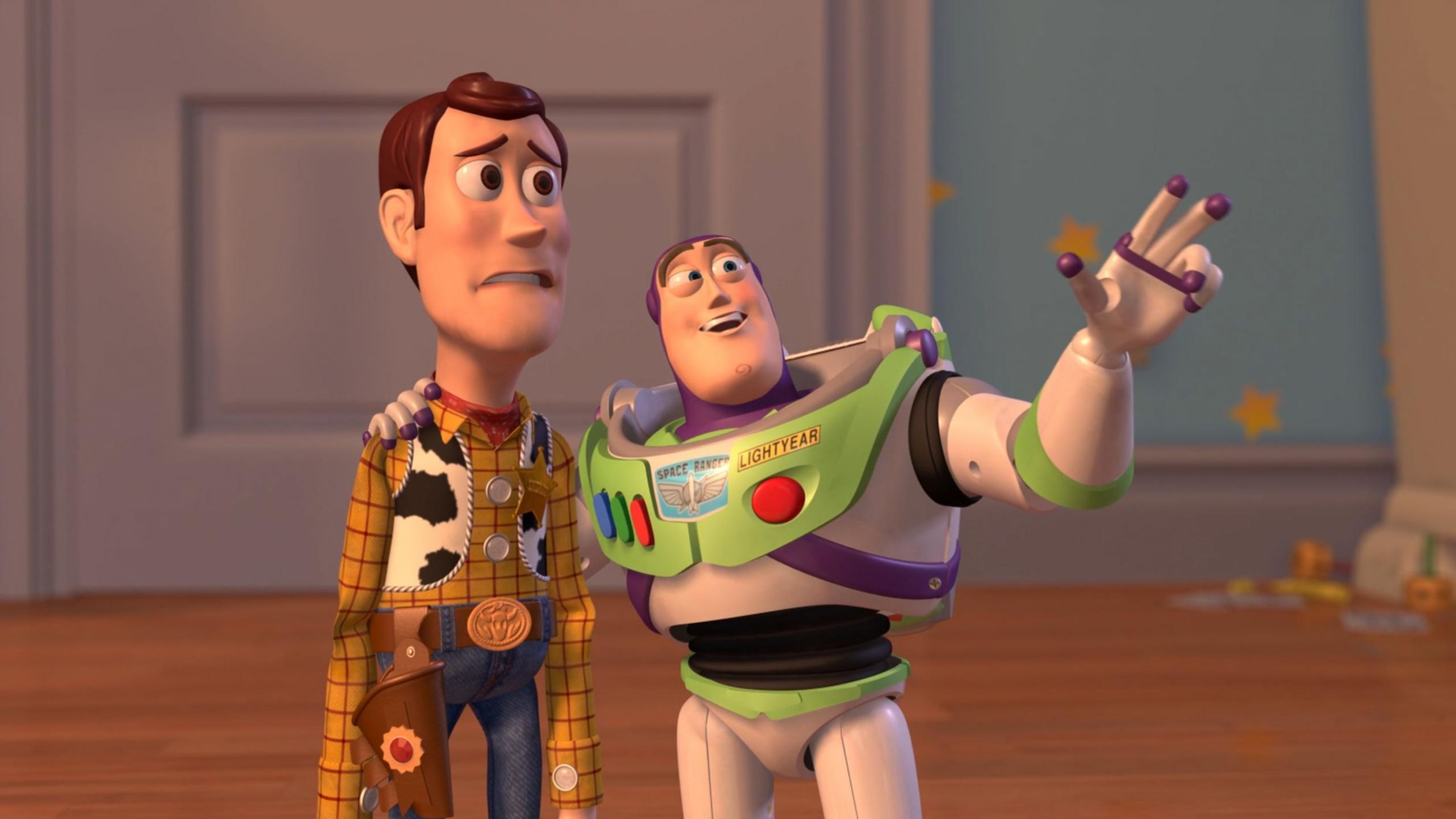 Woody and Buzz Lightyear Everywhere Widescreen blank meme template
