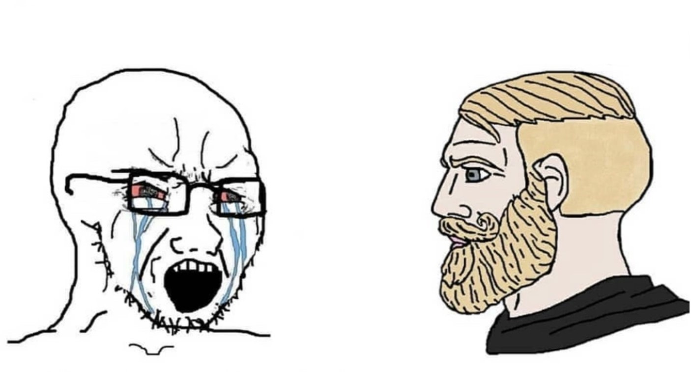 crying wojak vs chad blank meme template