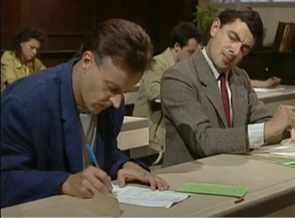Mr Bean Cheats on Exam blank meme template