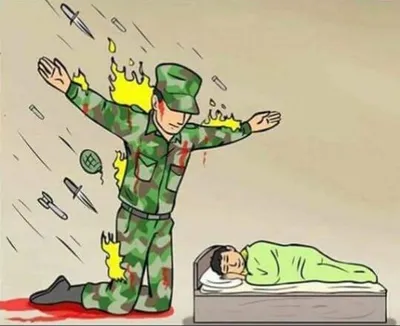Soldier protecting sleeping child blank meme template