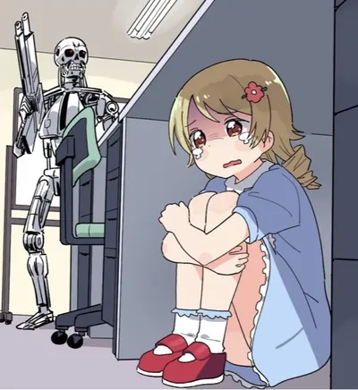 Anime Girl Hiding from Terminator blank meme template
