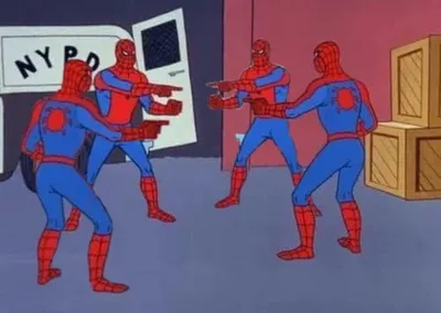 4 Spiderman pointing at each other meme template