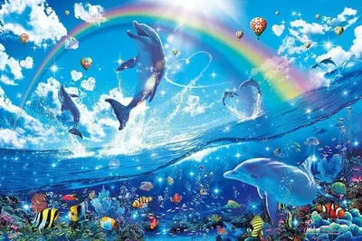 Happy dolphin rainbow blank meme template
