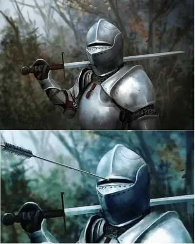 Knight with arrow in helmet blank meme template