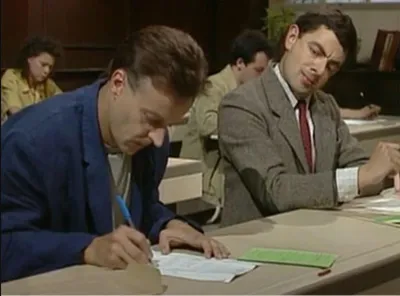 Mr Bean Cheats on Exam blank meme template