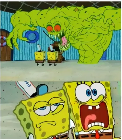 SpongeBob SquarePants scared but also not scared blank meme template