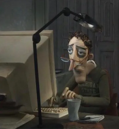 Tired dad at computer blank meme template